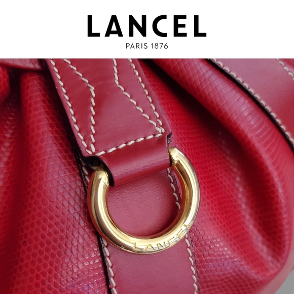 Lancel Paris Deep Red Leather Drawstring Bucket Bag Shoulder Purse Elsa Sellier - Picture 10 of 14